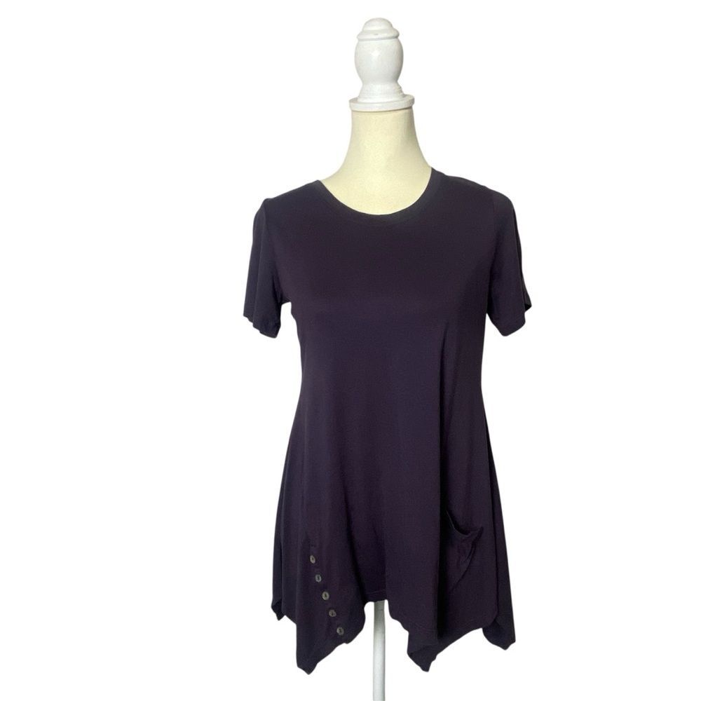 LOGO Lori Goldstein Purple Cotton/Modal Blend Asymmetrical Tunic Women's XXS
